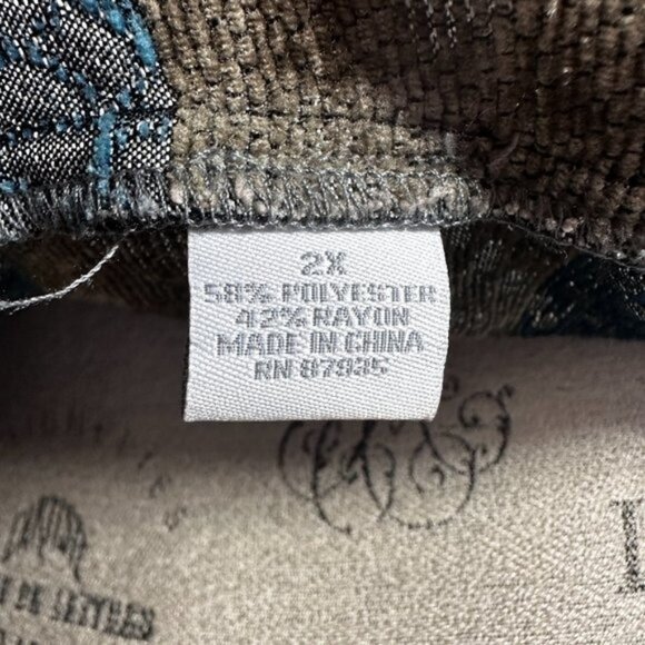 Vintage Tapestry Blue Black  Mandarin collar Full Zip jacket Abstract 2X - Picture 9 of 9